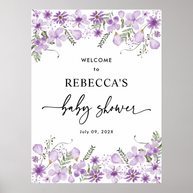 Boho Lila Baby Shower Välkomstskylt Poster (Framsidan)