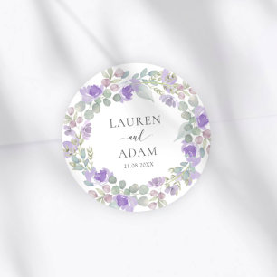 Boho lila blommiga parnamn Bröllop Runt Klistermärke