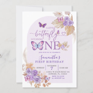 Boho Lila Blommigt and Butterfly Arch Birthday Inbjudningar