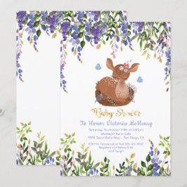 Boho Lila Blommigt Baby Hjort Shower-inbjudan Inbjudningar