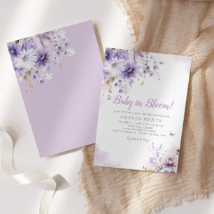 Boho Lila Blommigt Baby i Bloom Girl Baby Shower Inbjudningar