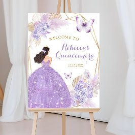 Boho Lila Blommigt Butterfly Quinceañera Välkommen Poster