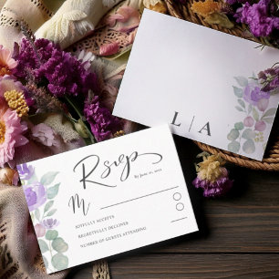 Boho Lila Blommigt Eucalyptus Bröllop OSA Kort