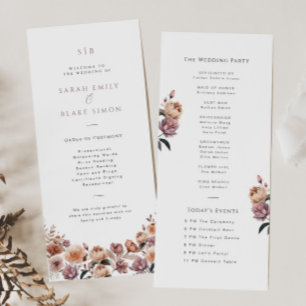 Boho Lila Blommigt Garden Wedmeds programkort