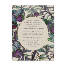 Boho lila blommigt grönt löv bröllopsinbjudan
