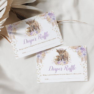 Boho Lila Blommigt Highland Cow Diaper Raffle Tilläggskort