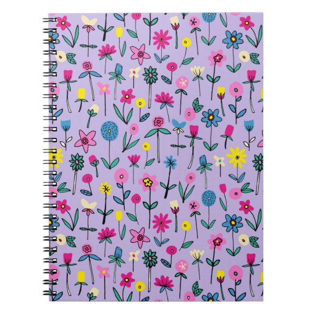 Boho lila blommönster anteckningsbok (Framsidan)