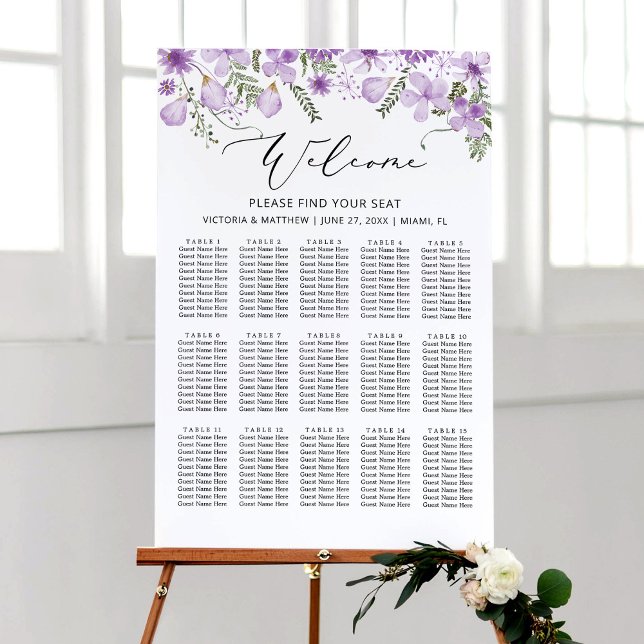 Boho Lila Blommor 15 Bord Bröllop-sittplatsplan Poster (Skapare uppladdad)