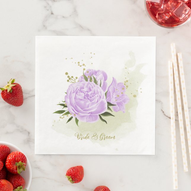 Boho lila blommor gröna blad botaniska  pappersservett (Insitu)