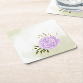 Boho lila blommor grönt löv botaniskt underlägg papper kvadrat