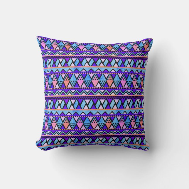 Boho Lila Blue Aqua Rosa Triangle Mönster Kudde (Framsida)
