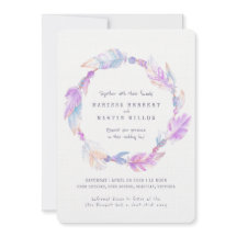 Boho lila-bröllopsinbjudningar för ludd