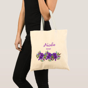 Boho lila brudtärna sommar vattenfärg blommor tygkasse