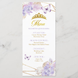 Boho Lila Butterfly Blommigt Princesa Quinceañera Meny