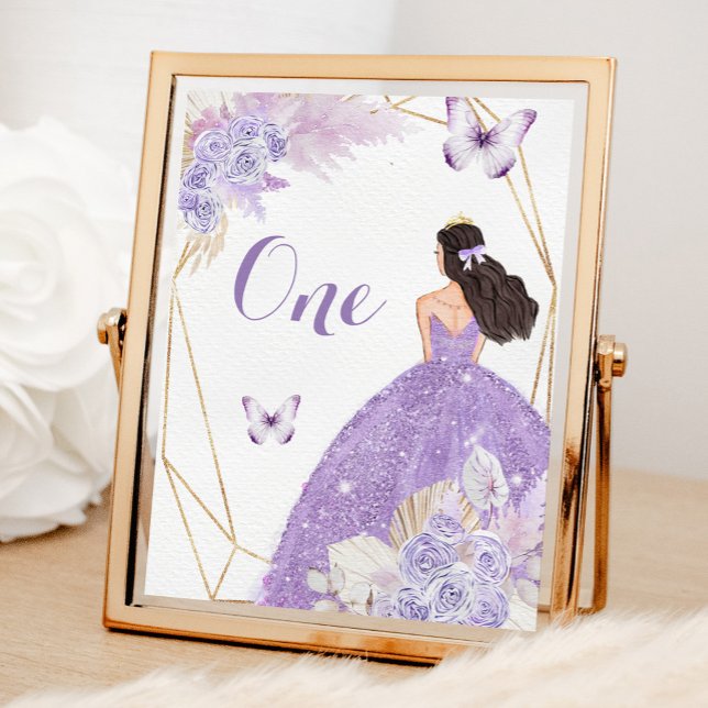 Boho Lila Butterfly Blommigt Princess Quinceañera Bordsnummer (Skapare uppladdad)