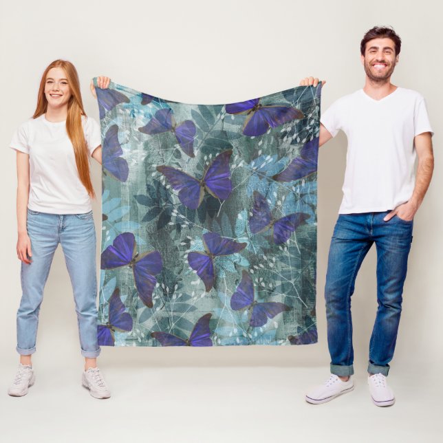 Boho Lila Butterfly & Cyan Botanical Original Fleecefilt (På plats)