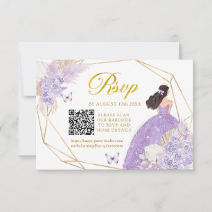 Boho Lila Butterfly Girl Quinceañera QR OSA Kort