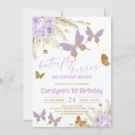 Boho Lila Butterfly Kisses och Birthday Önskemål Inbjudningar