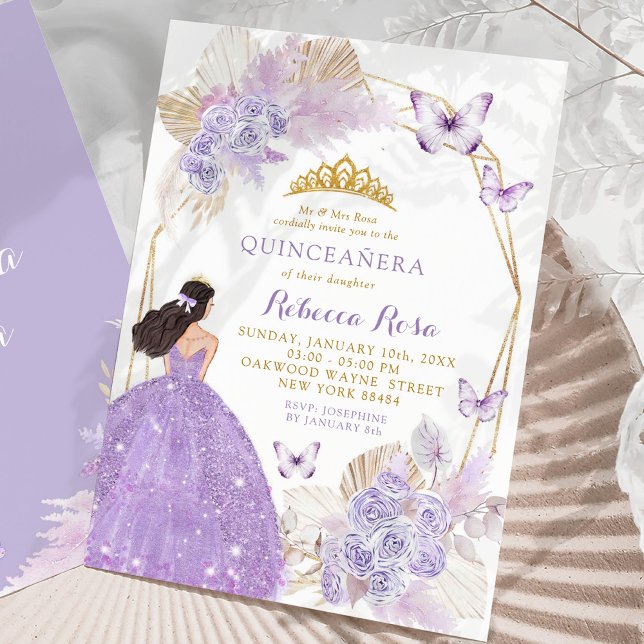 Boho Lila Butterfly Mexican Princess Quinceañera Inbjudningar (Skapare uppladdad)