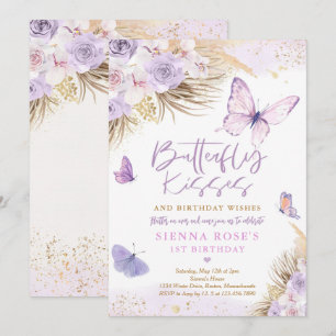 Boho Lila Butterfly Pampas Grass Födelsedagsfest Inbjudningar