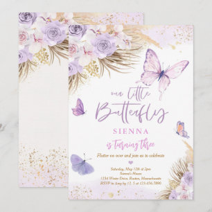 Boho Lila Butterfly Pampas Grass Födelsedagsfest Inbjudningar