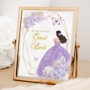 Boho Lila Butterfly Quinceañera Guest Bok Poster