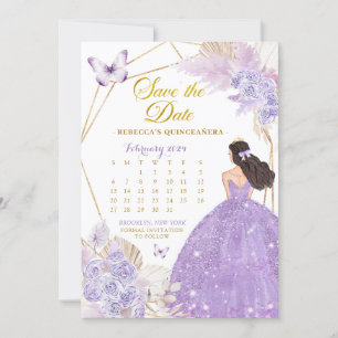 Boho Lila Butterfly XV Spara datumkalender Inbjudningar