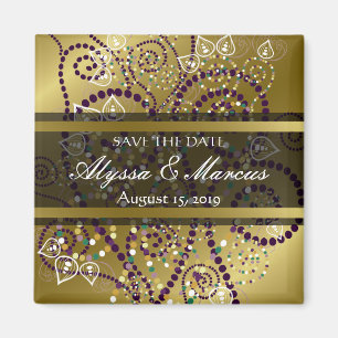 Boho Lila Doted Spiral Chic Guld Spara datum Magnet