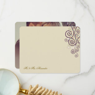 Boho Lila Dots & Spiral Elegant Photo Bröllop Tack Kort