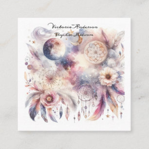 Boho Lila Dreamcatcher Psychic Reading Logotyp Fyrkantigt Visitkort