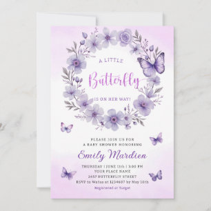 Boho lila En liten fjäril flicka baby shower Inbjudningar