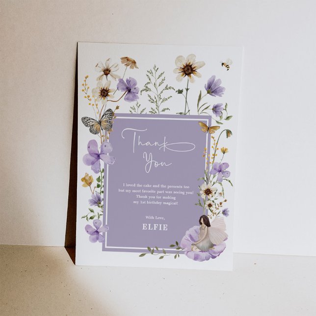 Boho Lila Fairy WildblomGarden Girl Birthday Tack Kort (Skapare uppladdad)