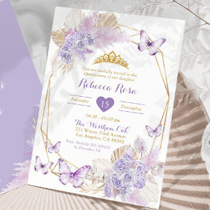 Boho Lila Geometric Butterfly Quinceañera Inbjudningar