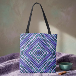 Boho lila, grön & vit tribal inspirerad  tygkasse