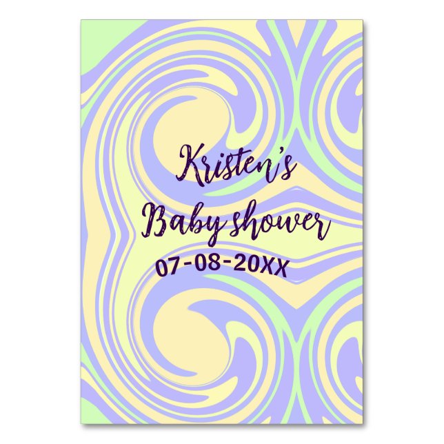 Boho lila grönt babydusch marmor, modern, modern bordsnummer (Framsidan)