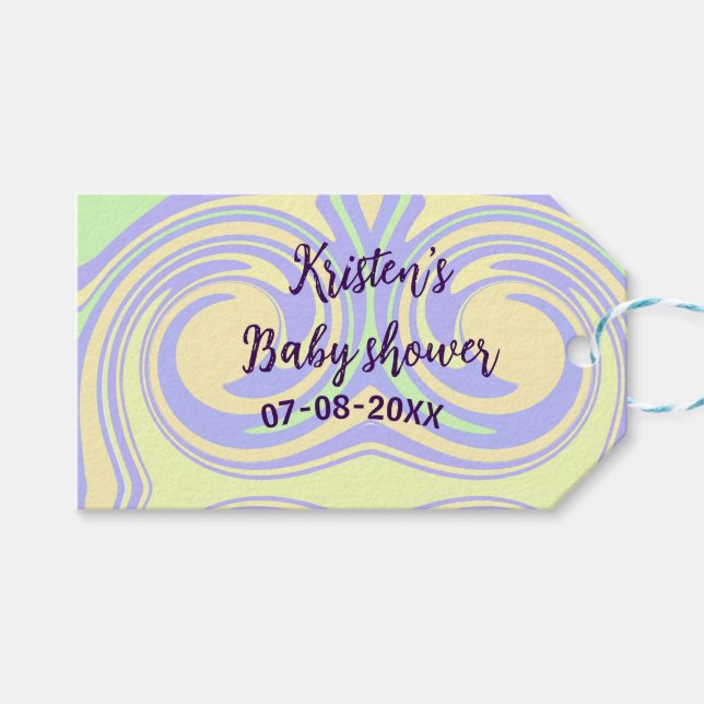 Boho lila grönt babydusch marmor, modern, modern presentetikett (Framsidan (Horisontell))