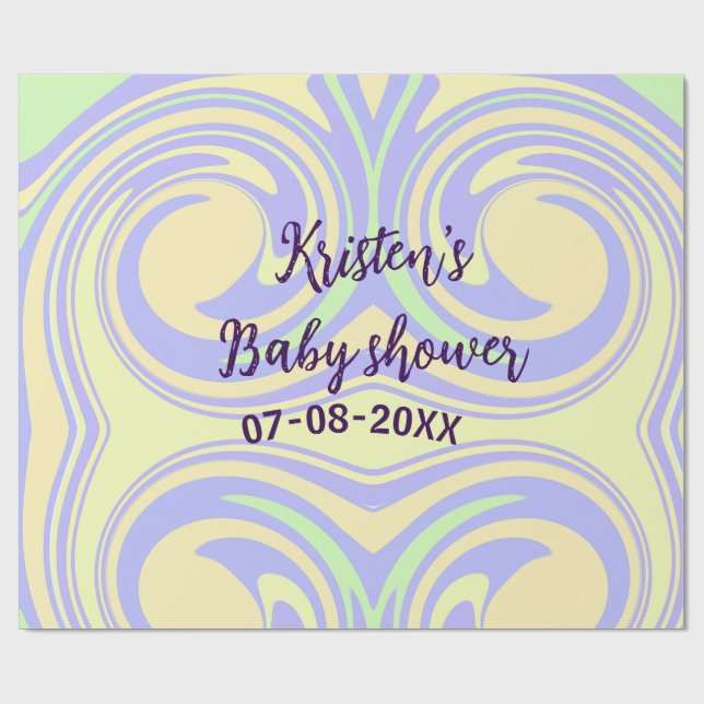 Boho lila grönt babydusch marmor, modern, modern presentpapper (Platt)