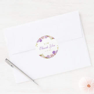 Boho Lila Grönt Party favors Blommigt Bröllop Runt Klistermärke