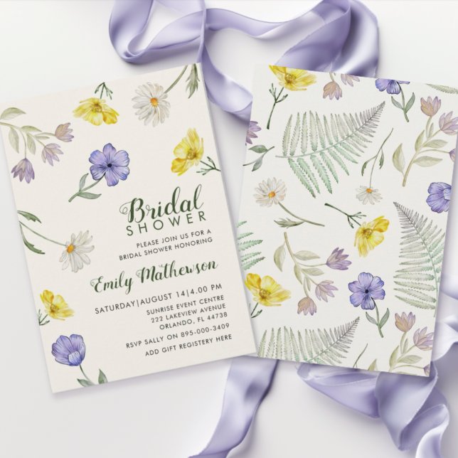 Boho lila & gul vildblomma bröllopsdusch inbjudningar (Skapare uppladdad)