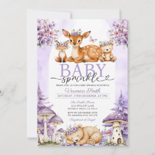 Boho lila hjort skogsmark flicka baby sprinkle inbjudningar