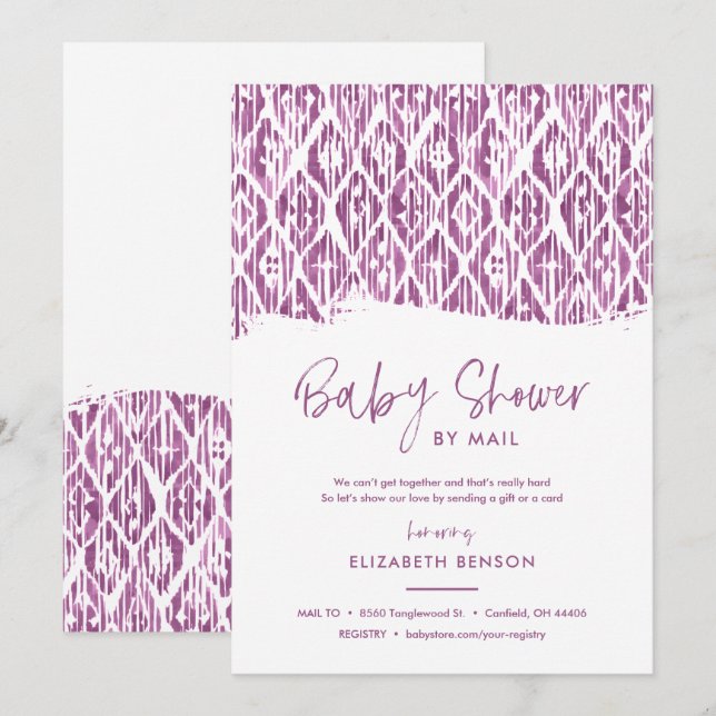 Boho Lila Ikat Baby Shower by Mail Inbjudningar (Fram/baksida)