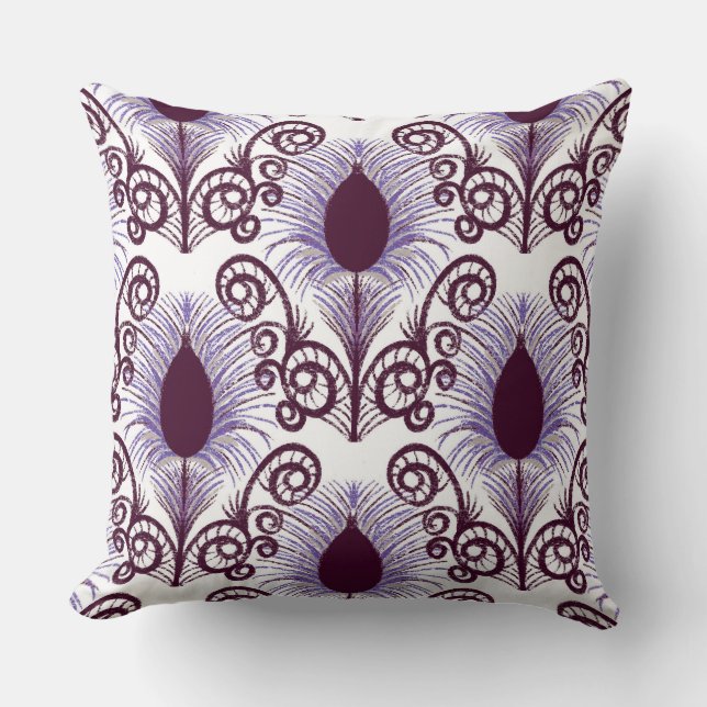 Boho Lila Jewel Tone Peacock Feather Kudde (Framsida)