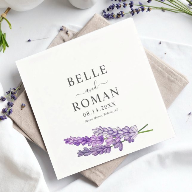 Boho lila lavendel vattenfärg bröllop   pappersservett (Skapare uppladdad)