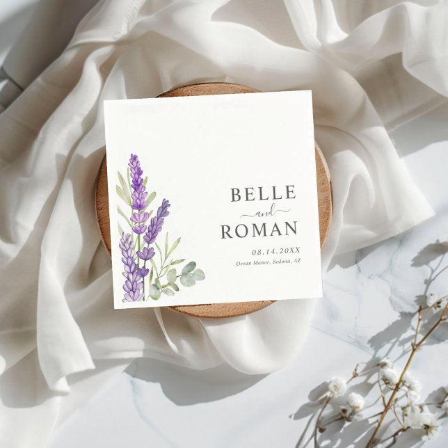 Boho Lila Lavendel Watercolor Bröllop  Pappersservett (Skapare uppladdad)