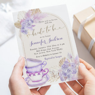 Boho Lila Lilac Blommigt Möhippa Tea Party Inbjudningar