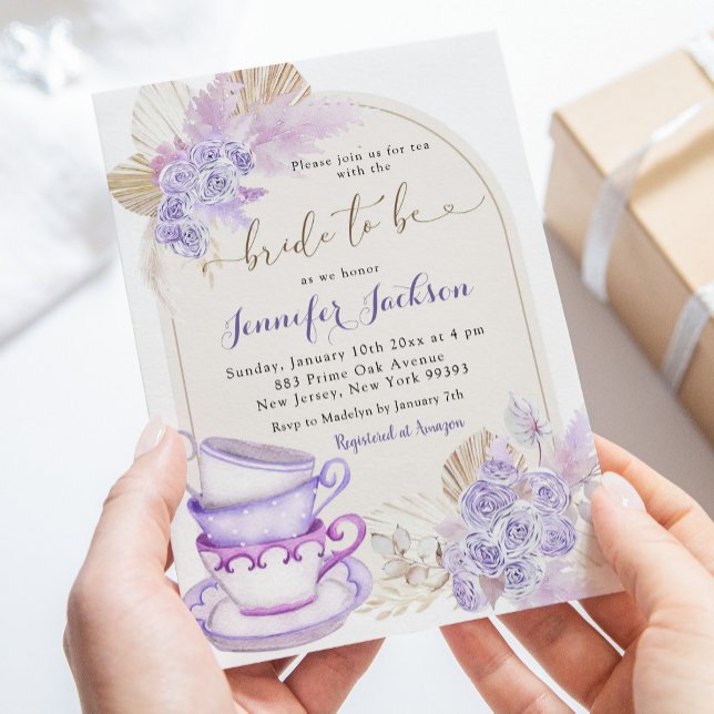 Boho Lila Lilac Blommigt Möhippa Tea Party Inbjudningar (Skapare uppladdad)
