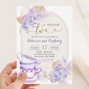 Boho Lila Lilac Blommigt Tea för två födelsedagar Inbjudningar
