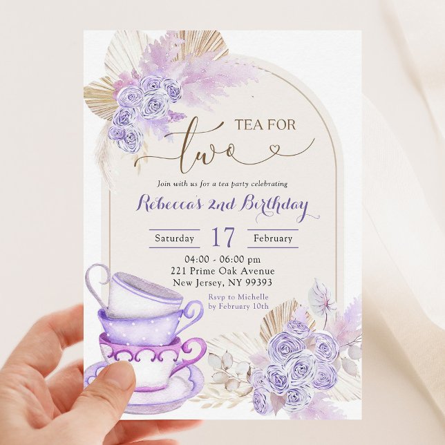 Boho Lila Lilac Blommigt Tea för två födelsedagar Inbjudningar (Skapare uppladdad)