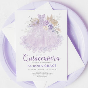 Boho Lila Lilac Quinceañera Princess Dress Inbjudningar