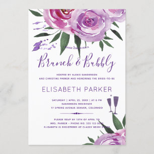 Boho lila mauve chic peonies brunch och bubble inbjudningar